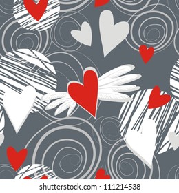 flying hearts on dark background abstract seamless pattern