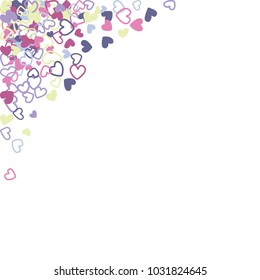 Flying hearts on white vector pattern. Love symbols heart confetti flying for wedding invitation card background illustration, Valentine's day confetti banner. Romantic feelings, relationships concept