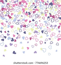 Flying hearts on white vector pattern. Love symbols heart confetti flying for wedding invitation card background illustration, Valentine's day confetti banner. Romantic feelings, relationships concept