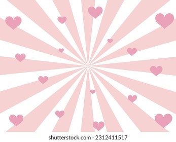 Flying Hearts Pink and White Sunburst