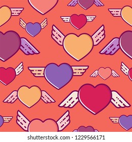 Flying hearts seamless pattern, vector texture.