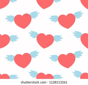 Flying hearts. Seamless vector pattern on white background