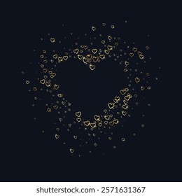 Flying hearts for valentine's day.  Gold hearts scattered on black background. Beautiful flying hearts vector illustration.