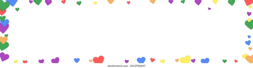 Flying hearts for valentine's day.  Rainbow colored scattered hearts. LGBT valentine card.  Beautiful flying hearts vector illustration.