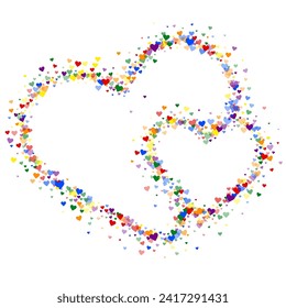 Flying hearts for valentine's day.  Rainbow colored scattered hearts. LGBT valentine card.  Beautiful flying hearts vector illustration.