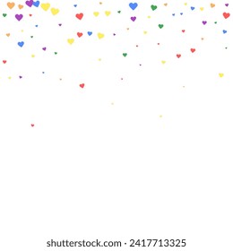 Flying hearts for valentine's day.  Rainbow colored scattered hearts. LGBT valentine card.  Beautiful flying hearts vector illustration.