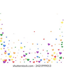 Flying hearts for valentine's day.  Rainbow colored scattered hearts. LGBT valentine card.  Beautiful flying hearts vector illustration.