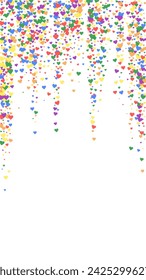 Flying hearts for valentine's day.  Rainbow colored scattered hearts. LGBT valentine card.  Beautiful flying hearts vector illustration.