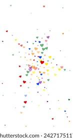 Flying hearts for valentine's day.  Rainbow colored scattered hearts. LGBT valentine card.  Beautiful flying hearts vector illustration.