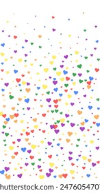 Flying hearts for valentine's day.  Rainbow colored scattered hearts. LGBT valentine card.  Beautiful flying hearts vector illustration.