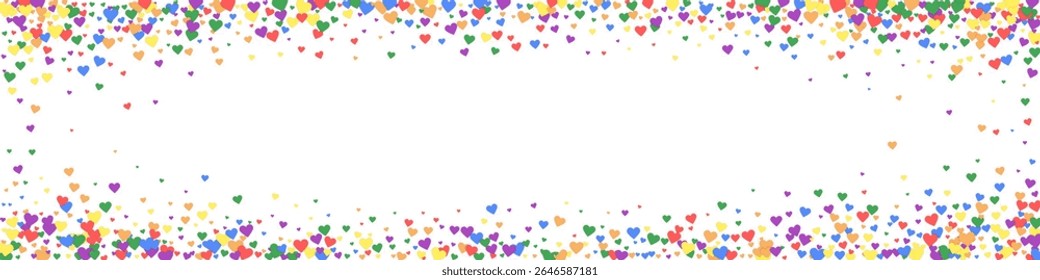 Flying hearts for valentine's day.  Rainbow colored scattered hearts. LGBT valentine card.  Beautiful flying hearts vector illustration.