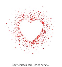 Flying hearts for valentine's day.  Red hearts scattered on white background. Beautiful flying hearts vector illustration.
