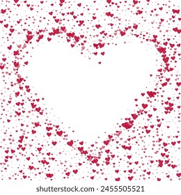 Flying hearts for valentine's day.  Red hearts scattered on white background. Beautiful flying hearts vector illustration.