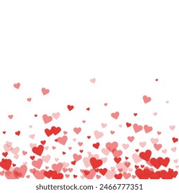 Flying hearts for valentine's day.  Red hearts scattered on white background. Beautiful flying hearts vector illustration.