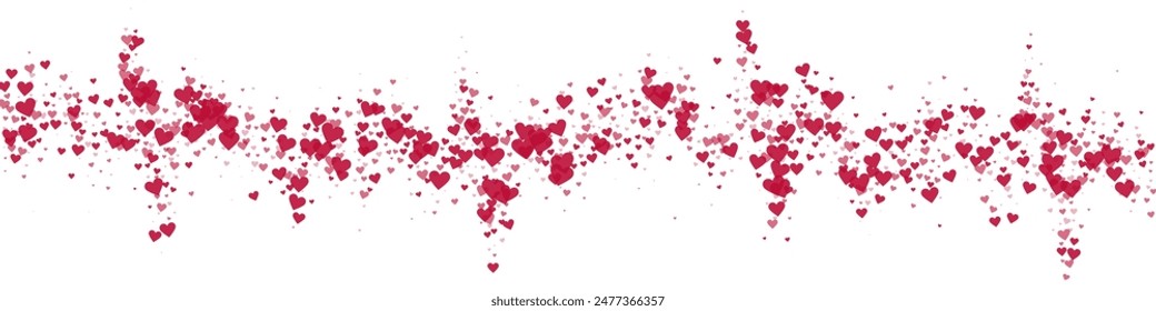 Flying hearts for valentine's day.  Red hearts scattered on white background. Beautiful flying hearts vector illustration.