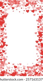 Flying hearts for valentine's day.  Red hearts scattered on white background. Beautiful flying hearts vector illustration.