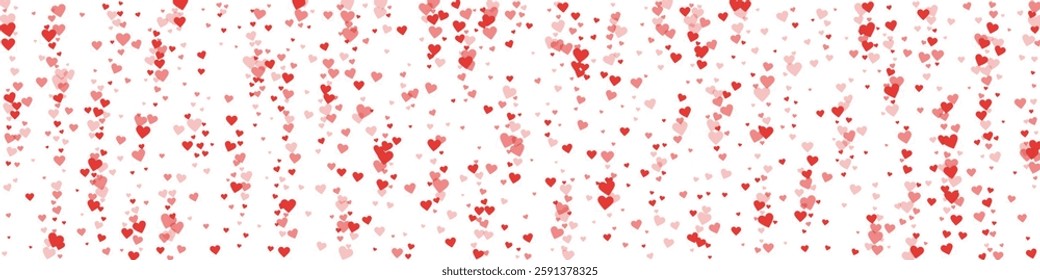 Flying hearts for valentine's day.  Red hearts scattered on white background. Beautiful flying hearts vector illustration.