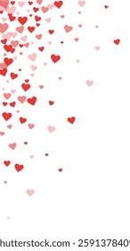 Flying hearts for valentine's day.  Red hearts scattered on white background. Beautiful flying hearts vector illustration.