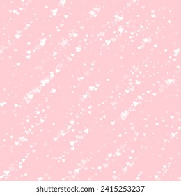 Flying hearts for valentine's day.  White hearts scattered on pink background. Beautiful flying hearts vector illustration.