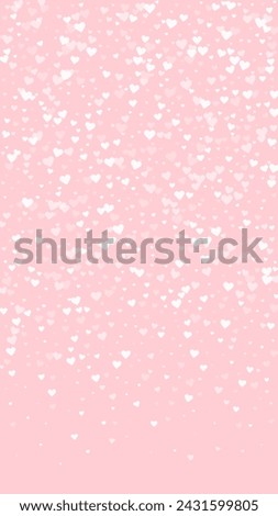Flying hearts for valentine's day.  White hearts scattered on pink background. Beautiful flying hearts vector illustration.