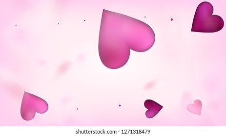 Flying Hearts Vector Confetti. Valentines Day Tender Pattern. Trendy Gift, Birthday Card, Poster Background Valentines Day Decoration with Falling Down Hearts Confetti. Beautiful Pink Scatter
