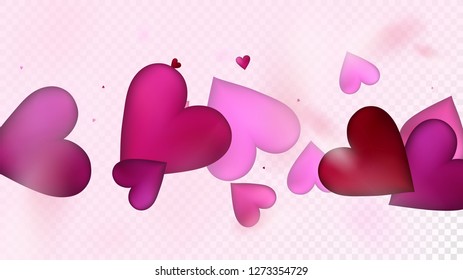 Flying Hearts Vector Confetti. Valentines Day Wedding Pattern. Beautiful Pink Sparkles Valentines Day Decoration with Falling Down Hearts Confetti. Rich VIP Gift, Birthday Card, Poster Background