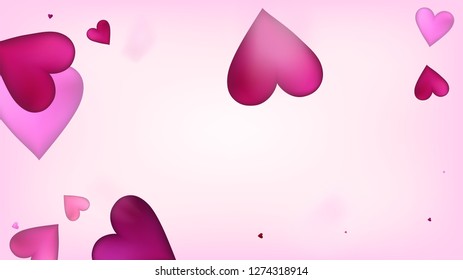 Flying Hearts Vector Confetti. Valentines Day Tender Pattern. Trendy Gift, Birthday Card, Poster Background Valentines Day Decoration with Falling Down Hearts Confetti. Beautiful Pink Scatter