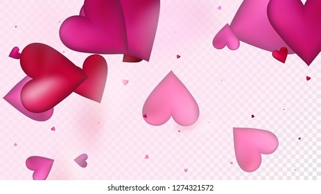 Flying Hearts Vector Confetti. Valentines Day Wedding Pattern. Beautiful Pink Design Valentines Day Decoration with Falling Down Hearts Confetti. Rich VIP Gift, Birthday Card, Poster Background