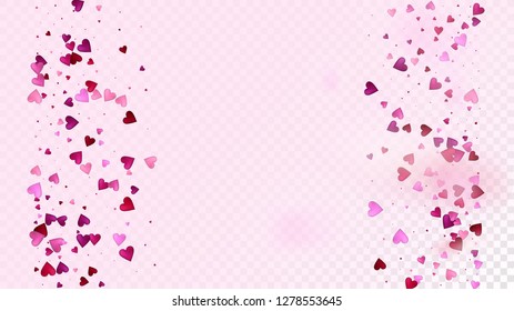 Flying Hearts Vector Confetti. Valentines Day Romantic Pattern. Beautiful Pink Sparkles Valentines Day Decoration with Falling Down Hearts Confetti. Luxury Gift, Birthday Card, Poster Background