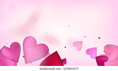 Flying Hearts Vector Confetti. Valentines Day Tender Pattern. Beautiful Pink Scatter Valentines Day Decoration with Falling Down Hearts Confetti. Luxury Gift, Birthday Card, Poster Background