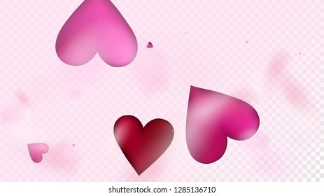 Flying Hearts Vector Confetti. Valentines Day Romantic Pattern. Luxury Gift, Birthday Card, Poster Background Valentines Day Decoration with Falling Down Hearts Confetti. Beautiful Pink Border