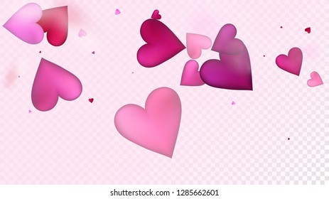 Flying Hearts Vector Confetti. Valentines Day Romantic Pattern. Luxury Gift, Birthday Card, Poster Background Valentines Day Decoration with Falling Down Hearts Confetti. Beautiful Pink Design