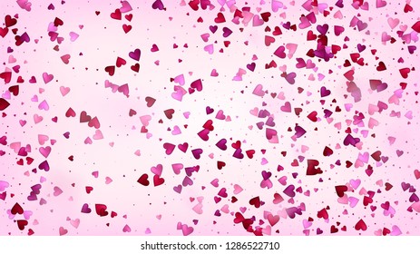 Flying Hearts Vector Confetti. Valentines Day Romantic Pattern. Elegant Gift, Birthday Card, Poster Background Valentines Day Decoration with Falling Down Hearts Confetti. Beautiful Pink Design