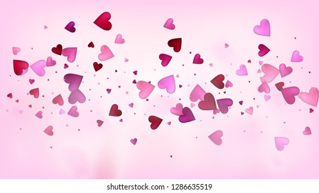 Flying Hearts Vector Confetti. Valentines Day Tender Pattern. Beautiful Pink Glitter Valentines Day Decoration with Falling Down Hearts Confetti. Elegant Gift, Birthday Card, Poster Background