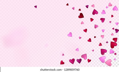 Flying Hearts Vector Confetti. Valentines Day Tender Pattern. Beautiful Pink Design Valentines Day Decoration with Falling Down Hearts Confetti. Trendy Gift, Birthday Card, Poster Background