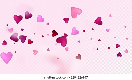 Flying Hearts Vector Confetti. Valentines Day Romantic Pattern. Beautiful Pink Sparkles Valentines Day Decoration with Falling Down Hearts Confetti. Modern Gift, Birthday Card, Poster Background