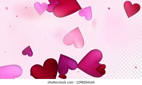 Flying Hearts Vector Confetti. Valentines Day Wedding Pattern. Beautiful Pink Sparkles Valentines Day Decoration with Falling Down Hearts Confetti. Modern Gift, Birthday Card, Poster Background