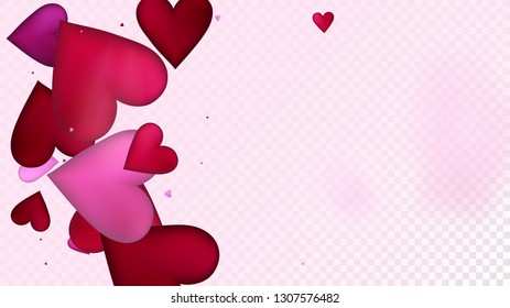 Flying Hearts Vector Confetti. Valentines Day Tender Pattern. Beautiful Pink Design Valentines Day Decoration with Falling Down Hearts Confetti. Rich VIP Gift, Birthday Card, Poster Background