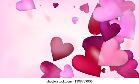 Flying Hearts Vector Confetti. Valentines Day Romantic Pattern.   
