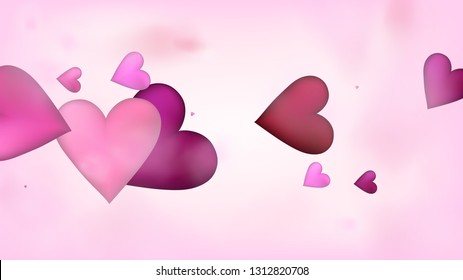 Flying Hearts Vector Confetti. Valentines Day Wedding Pattern. Luxury Gift, Birthday Card, Poster Background Valentines Day Decoration with Falling Down Hearts Confetti. Beautiful Pink Scatter
