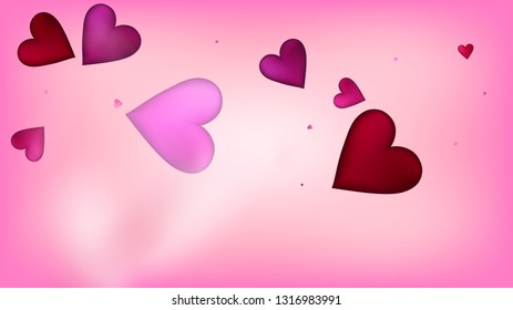 Flying Hearts Vector Confetti. Valentines Day Wedding Pattern. Beautiful Pink Glitter Valentines Day Decoration with Falling Down Hearts Confetti. Elegant Gift, Birthday Card, Poster Background