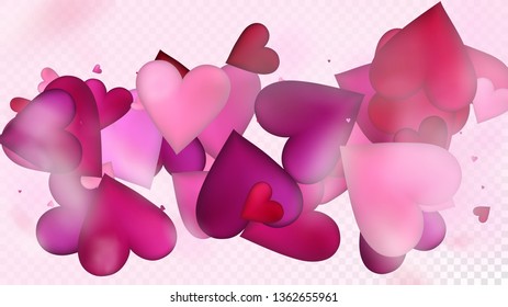 Flying Hearts Vector Confetti. Valentines Day Tender Pattern. Beautiful Pink Design Valentines Day Decoration with Falling Down Hearts Confetti. Elegant Gift, Birthday Card, Poster Background