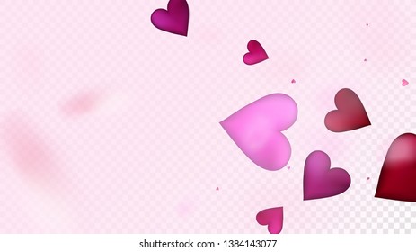 Flying Hearts Vector Confetti. Valentines Day Romantic Pattern. Trendy Gift, Birthday Card, Poster Background Valentines Day Decoration with Falling Down Hearts Confetti. Beautiful Pink Scatter