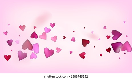 Flying Hearts Vector Confetti. Valentines Day Romantic Pattern. Beautiful Pink Frame Valentines Day Decoration with Falling Down Hearts Confetti. Elegant Gift, Birthday Card, Poster Background
