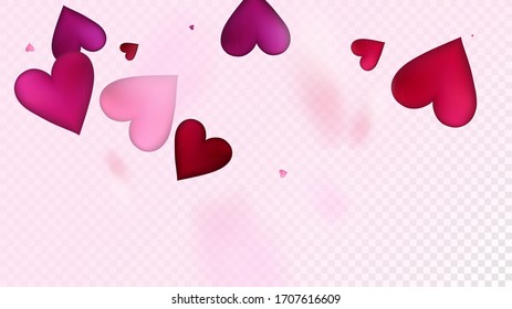 Flying Hearts Vector Confetti. Valentines Day Romantic Pattern. Beautiful Pink Sparkles Valentines Day Decoration with Falling Down Hearts Confetti. Modern Gift, Birthday Card, Poster Background