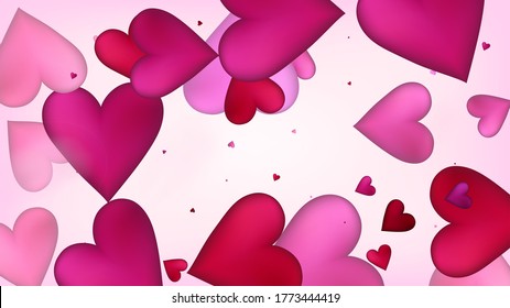 Confetti vectora del corazón volador. Patrón romántico de San Valentín. Hermosa Glitter rosa Valentines Day Decoración con Caída del Corazón Confetti. Regalo elegante, tarjeta de cumpleaños, fondo de afiches