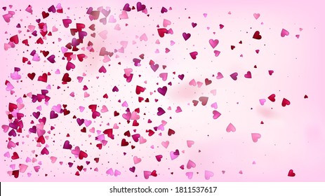 Flying Hearts Vector Confetti. Valentines Day Wedding Pattern. Beautiful Pink Design Valentines Day Decoration with Falling Down Hearts Confetti. Rich VIP Gift, Birthday Card, Poster Background