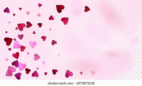 Flying Hearts Vector Confetti. Valentines Day Tender Pattern. Beautiful Pink Scatter Valentines Day Decoration with Falling Down Hearts Confetti. Luxury Gift, Birthday Card, Poster Background