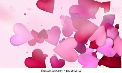 Flying Hearts Vector Confetti. Valentines Day Romantic Pattern. Modern Gift, Birthday Card, Poster Background Valentines Day Decoration with Falling Down Hearts Confetti. Beautiful Pink Frame