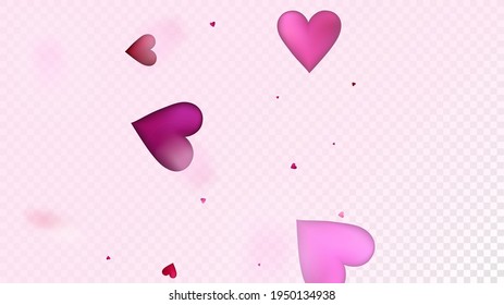 Flying Hearts Vector Confetti. Valentines Day Tender Pattern. Beautiful Pink Design Valentines Day Decoration with Falling Down Hearts Confetti. Rich VIP Gift, Birthday Card, Poster Background